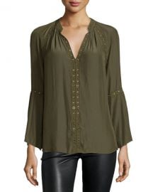 Ramy Brook Darcy Long-Sleeve Peasant Top, Urban Green at Neiman Marcus